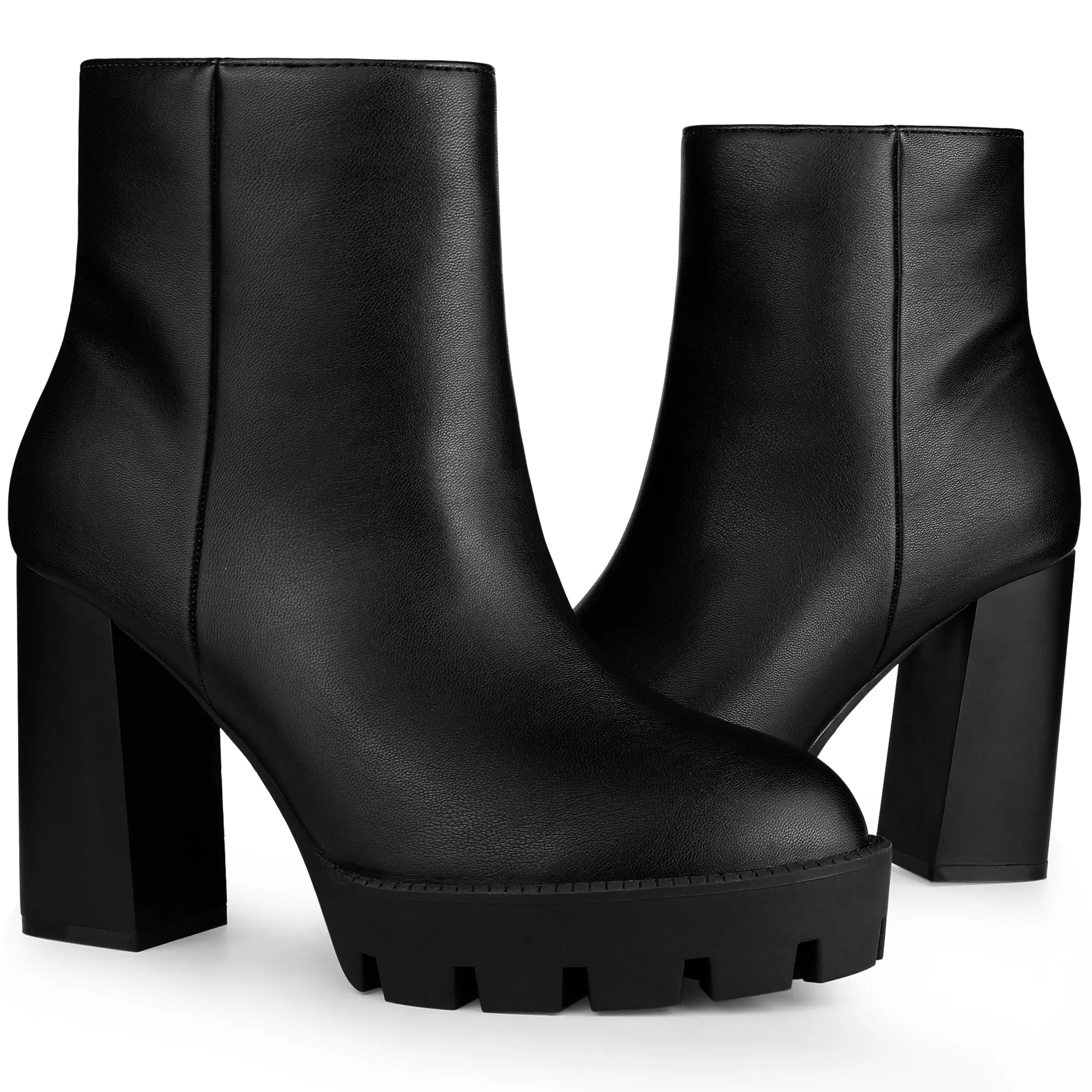 Faux Leather Round Toe Side Zip Block Heel Ankle Boots sold by Allegra K product image thumbnail 2
