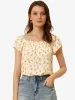 Square Neck Casual Peasant Tops Cap Sleeve Floral Print Blouse sold by Allegra K