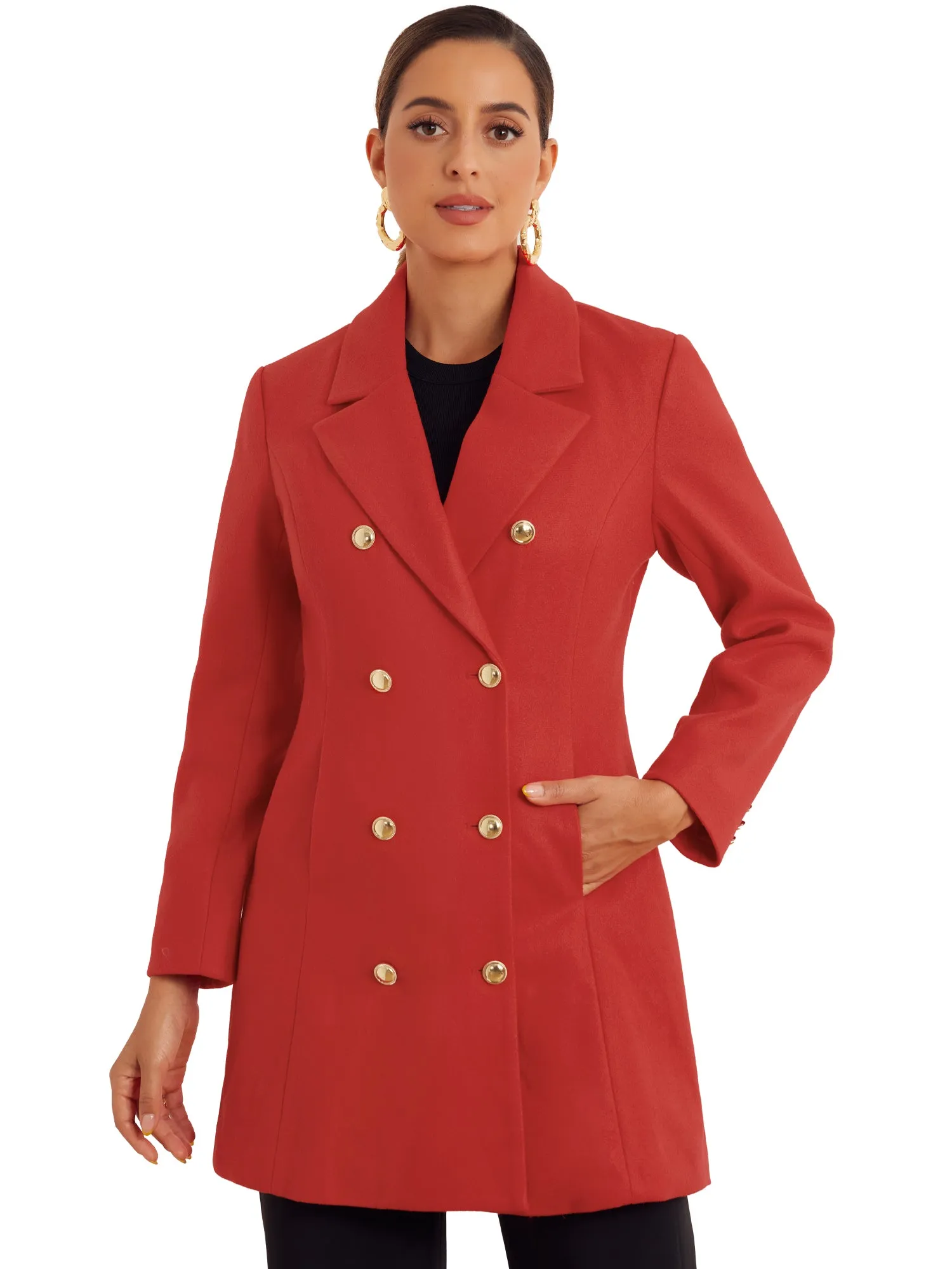 Notched Lapel Double Breasted Winter Overcoat Pea Coat sold by Allegra K product image thumbnail 5