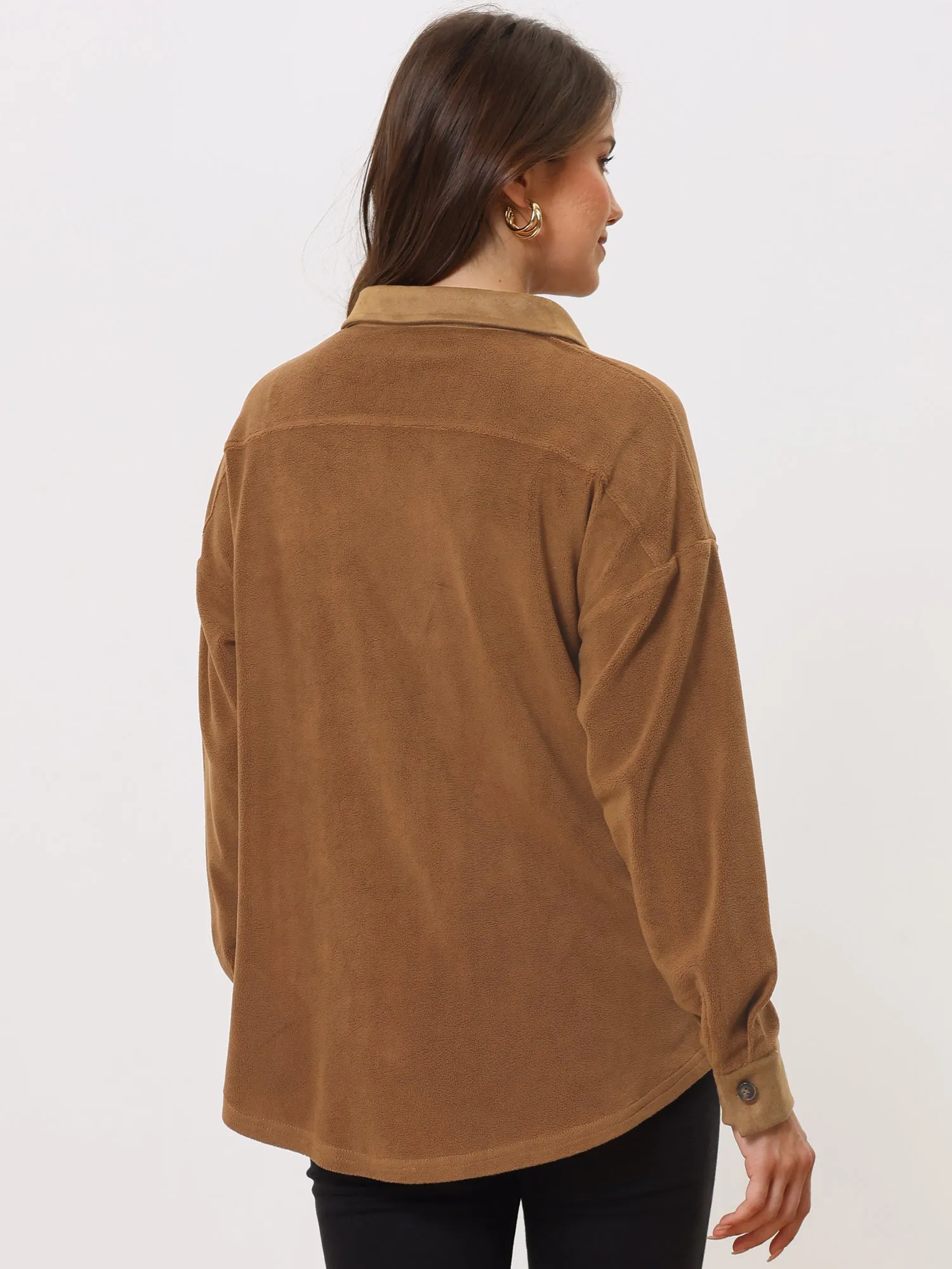 Microfleece Fuzzy Button Down Lapel Lightweight Shirt Jacket sold by Allegra K product image thumbnail 3