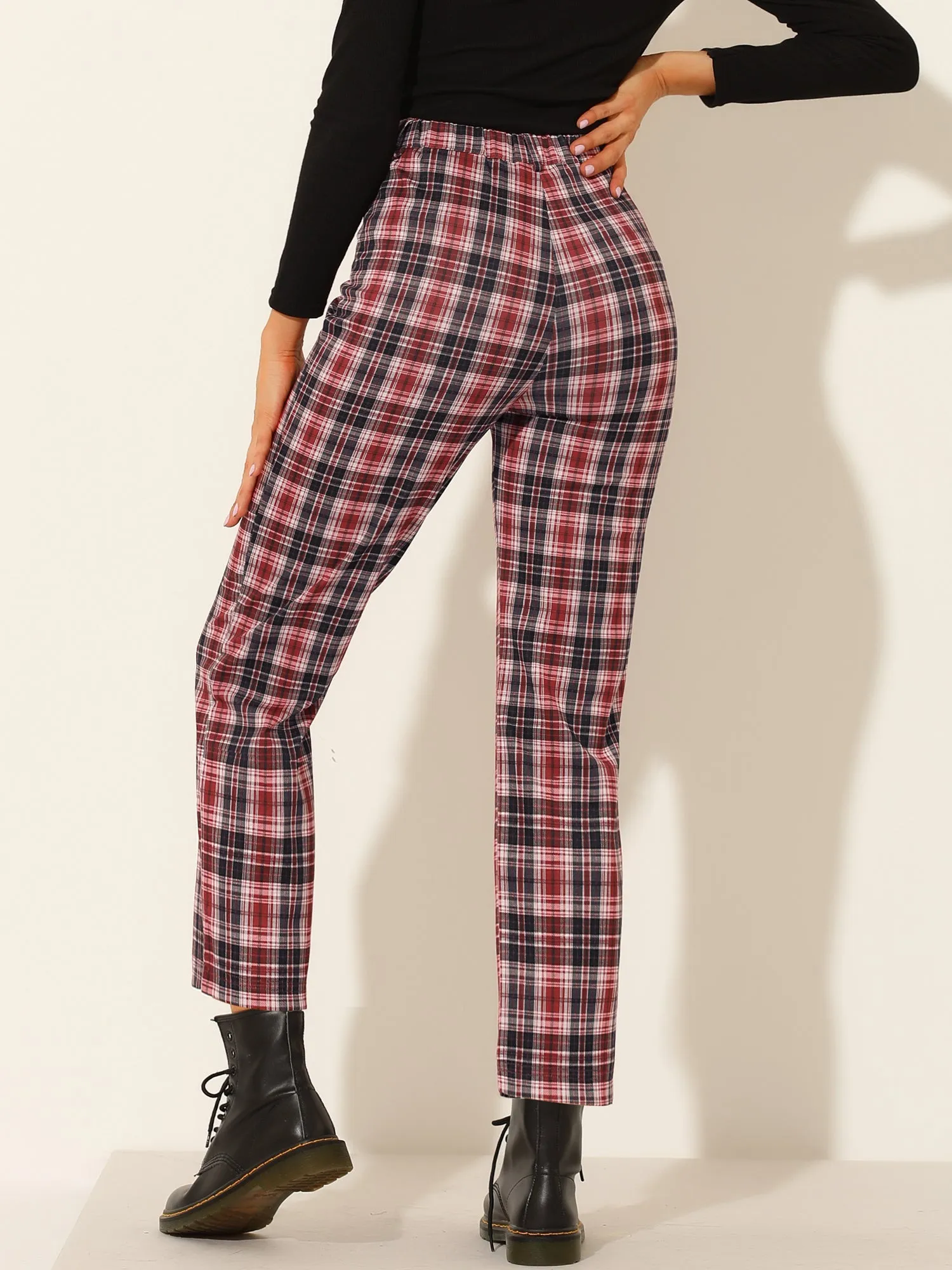 Plaid Cropped Trousers Button Casual Tartan Check Work Pants sold by Allegra K product image thumbnail 4