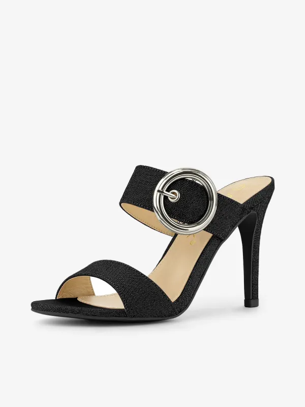 Open Toe Buckle Decor Stiletto Heel Slide Sandals sold by Allegra K