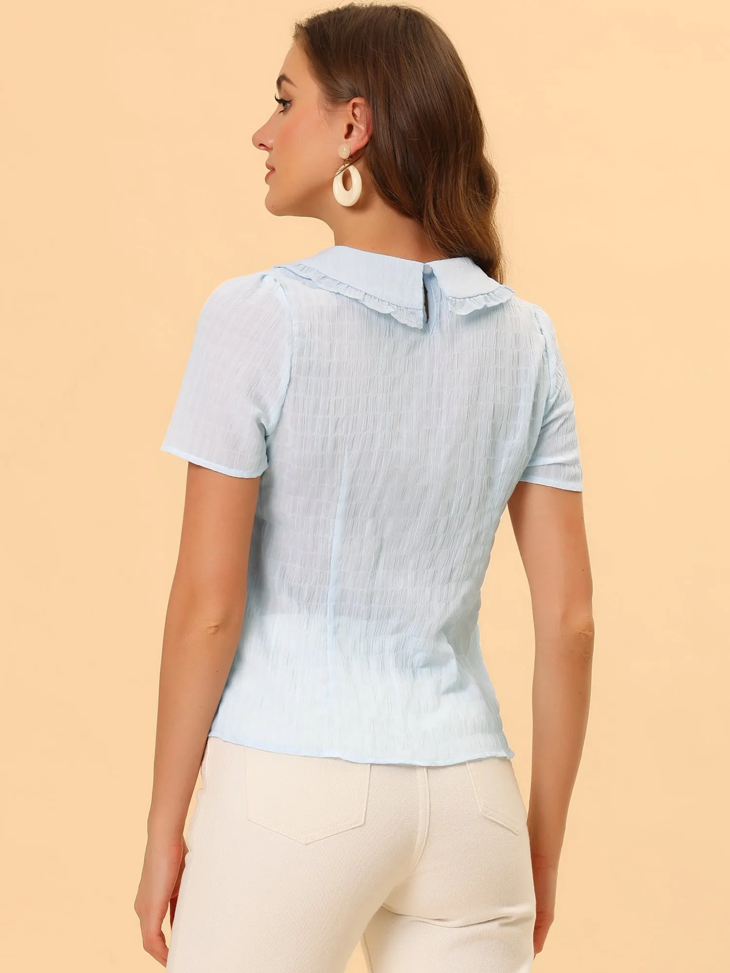 Peter Pan Collar Tops Tie Neck Ruffle Blouse sold by Allegra K product image thumbnail 3