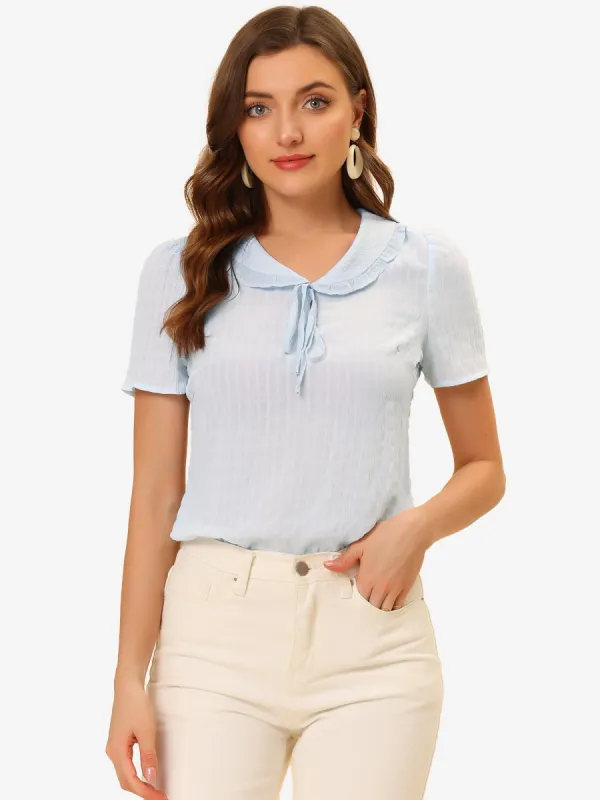 Peter Pan Collar Tops Tie Neck Ruffle Blouse sold by Allegra K