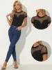 Sheer Short Sleeve Mesh Panel V Neck Casual Knit Top Bodysuit sold by Allegra K