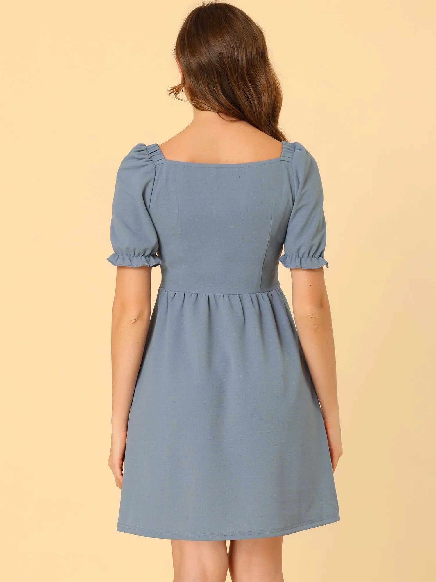 Elegant Square Neck Ruffle Bubble Sleeve High Waist Dress sold by Allegra K product image thumbnail 4