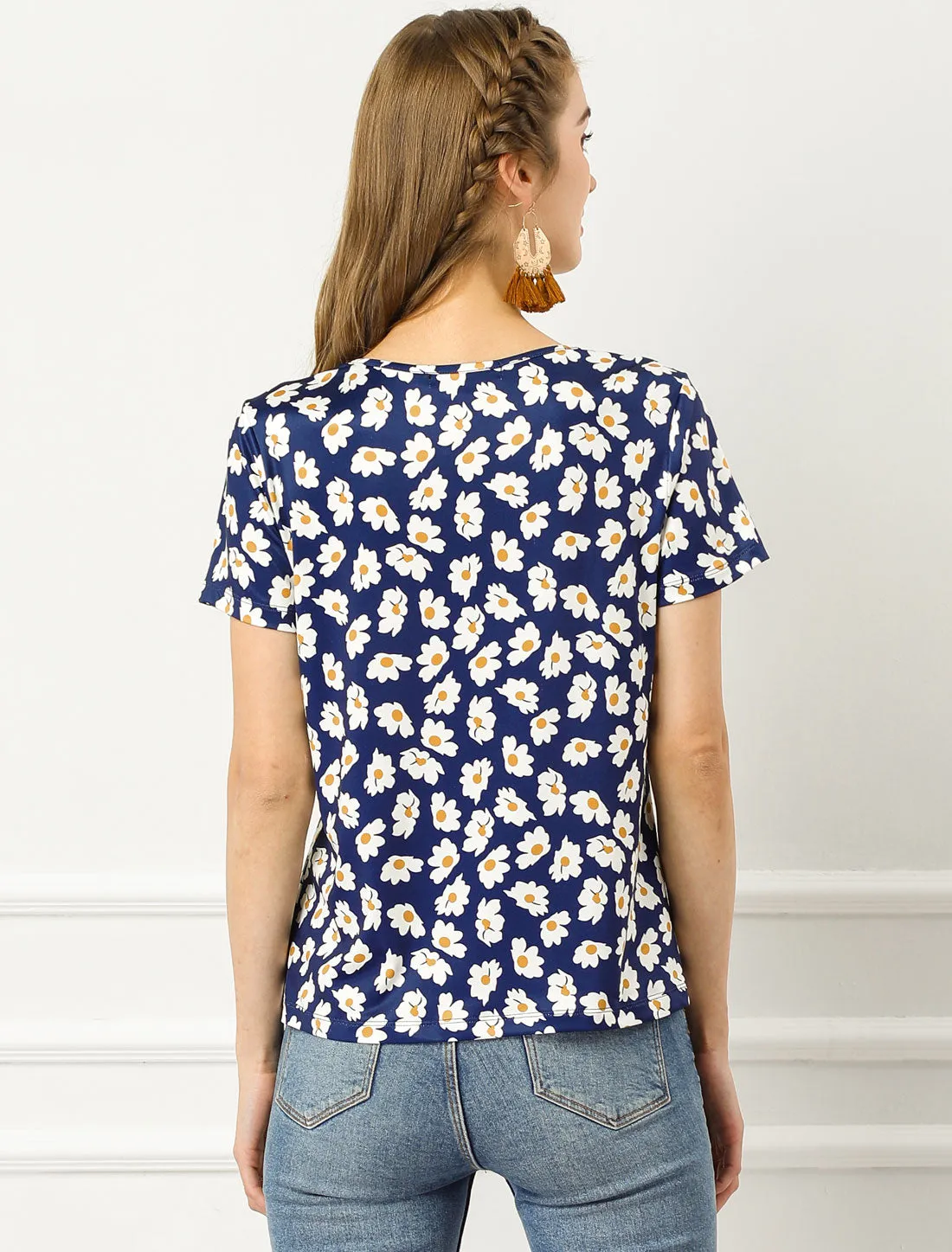 Floral Top Crew Neck Short Sleeve Blouse Summer Casual T-Shirt sold by Allegra K product image thumbnail 5