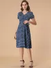 Vintage Polka Dots Puff Sleeve Belted Button Down Midi Dress sold by Allegra K