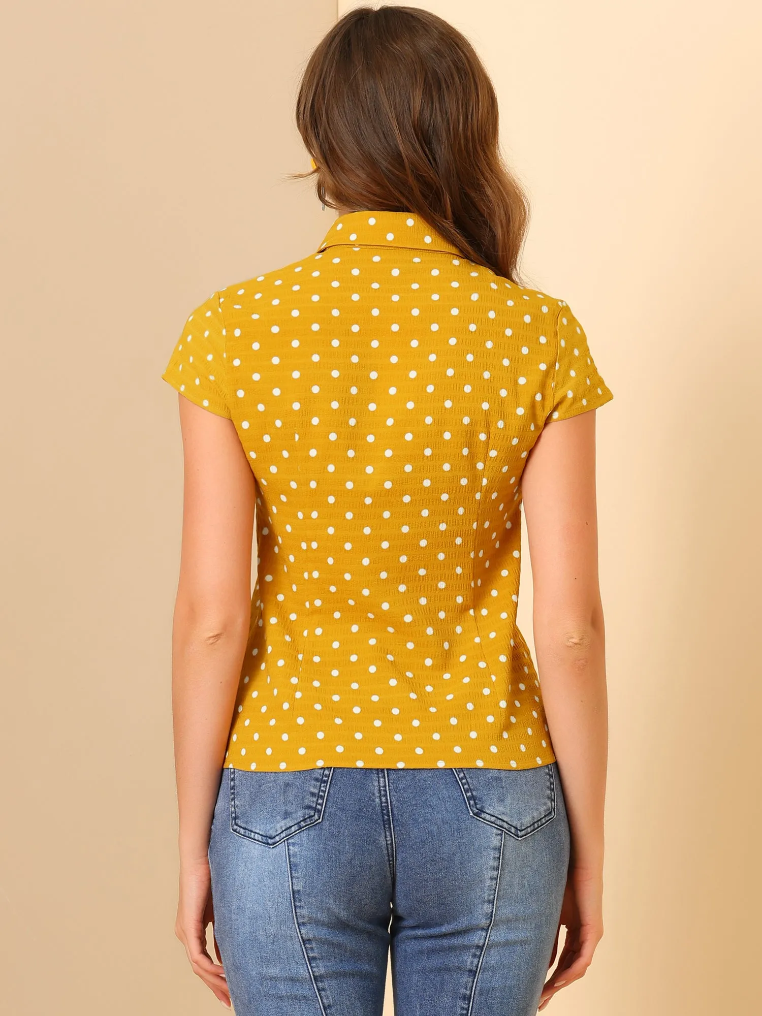 Short Sleeve Tops Vintage Polka Dots Button Up Shirt sold by Allegra K product image thumbnail 4