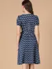 Vintage Polka Dots Puff Sleeve Belted Button Down Midi Dress sold by Allegra K