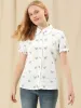 Floral Printed Peter Pan Collar Cotton Short Sleeve Shirt sold by Allegra K