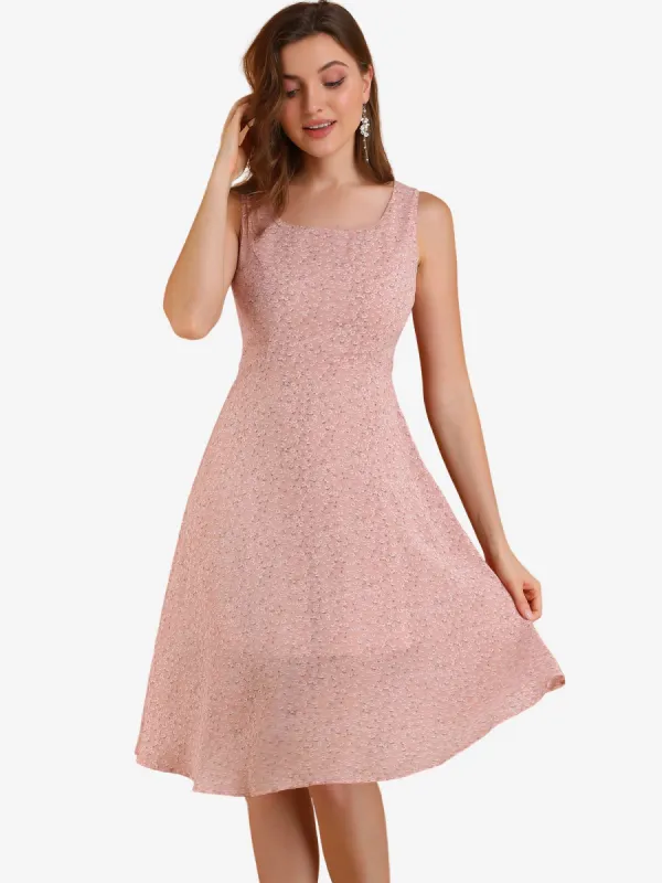 Summer Casual Sundress Sleeveless Square Neck Chiffon Floral Dress sold by Allegra K
