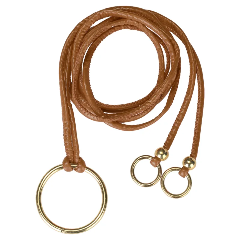 Women PU Leather Skinny Rope Belt Round Ring Endings Self Tie Waistband Thin Waist Strap sold by Allegra K