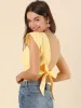 Summer Backless Blouse Short Sleeve Tie Back Crop Top sold by Allegra K