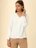 Long Sleeve Casual Lace Trim Career V Neck Blouse sold by Allegra K