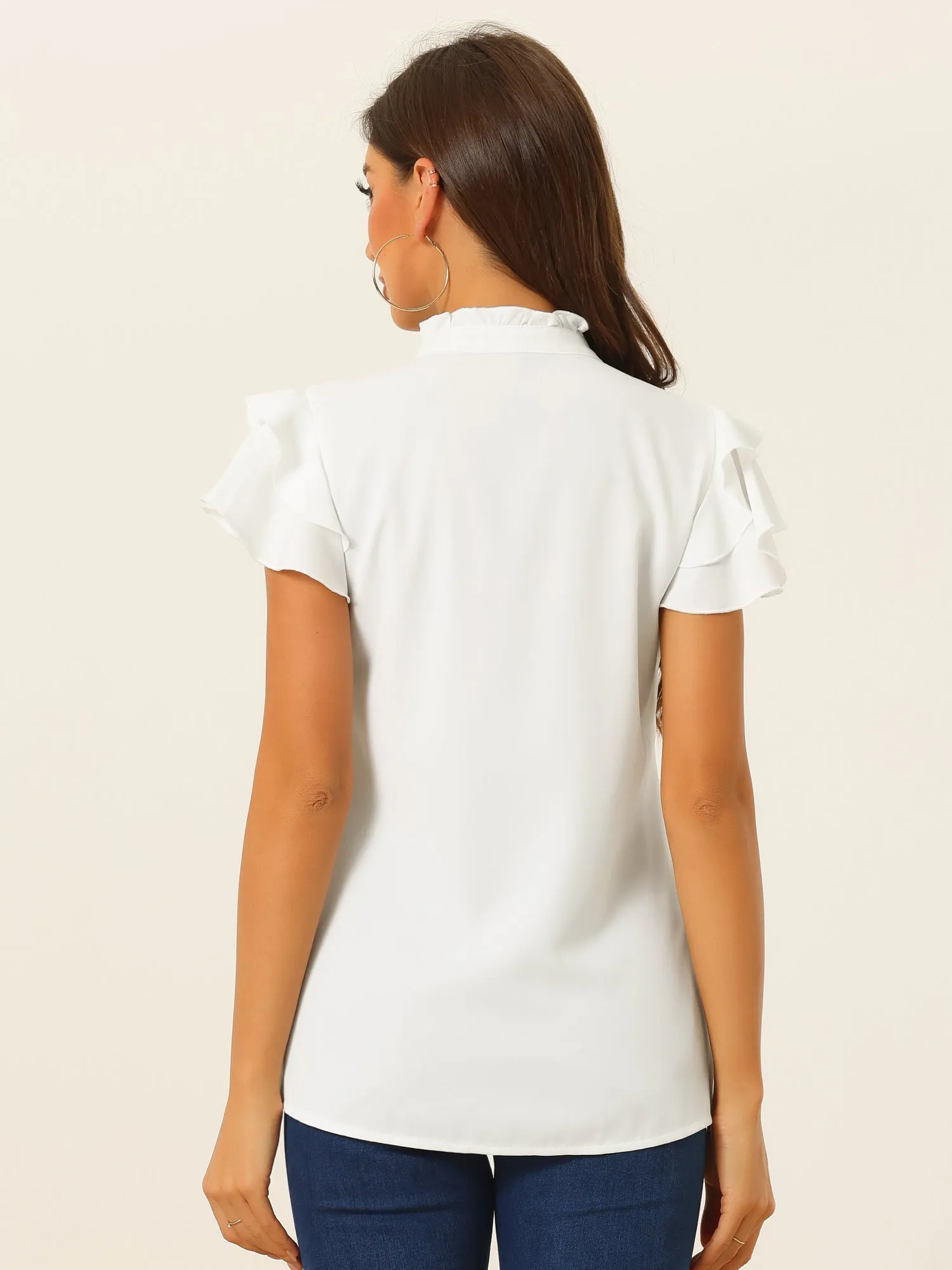 Casual Ruffle V Neck Cap Sleeve Work Office Blouse sold by Allegra K product image thumbnail 3