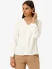 Long Sleeve Casual Lace Trim Career V Neck Blouse sold by Allegra K