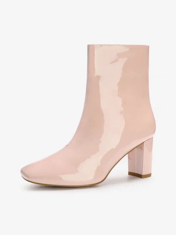 Square Toe Side Zip Chunky Heel Faux Leather Ankle Boots sold by Allegra K