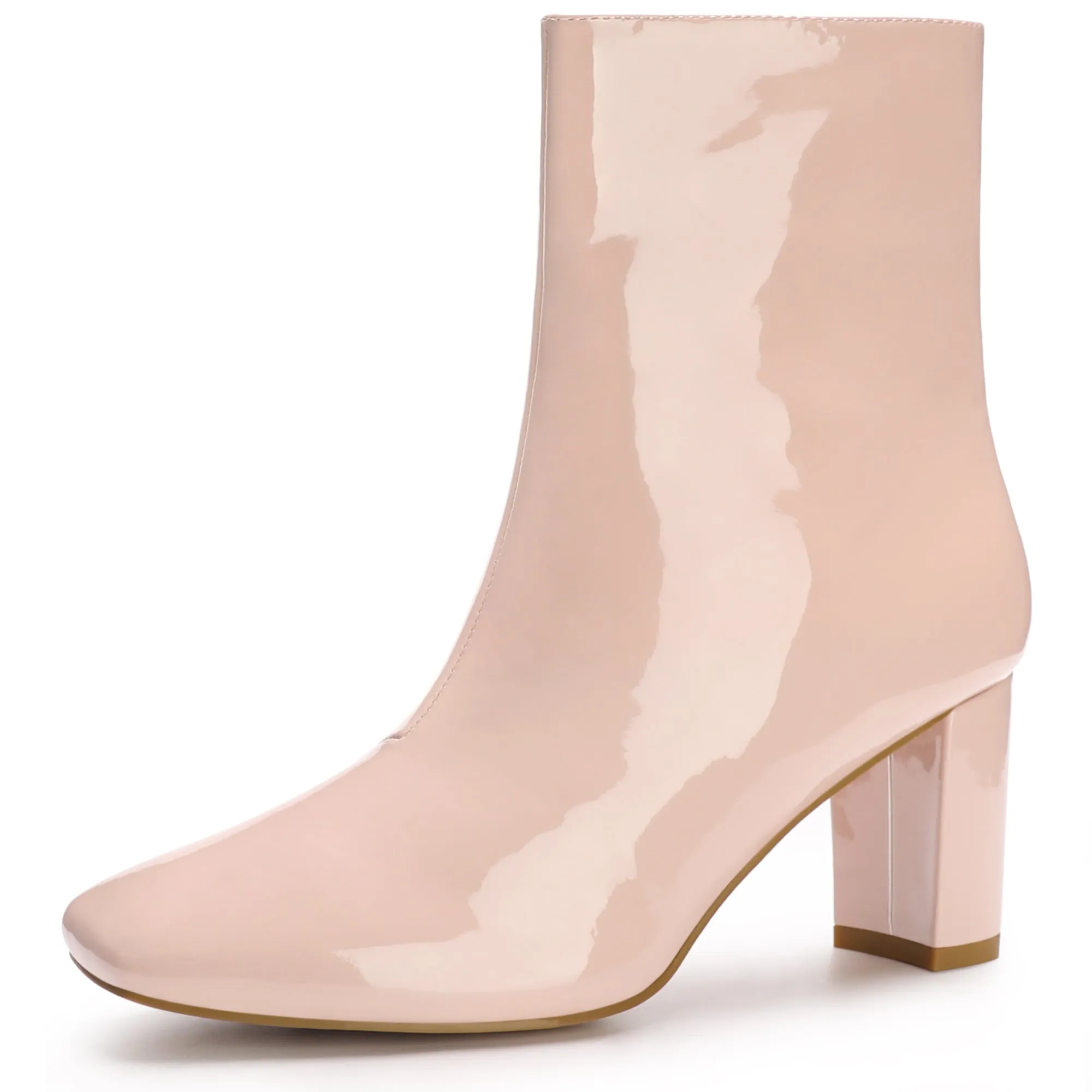 Square Toe Side Zip Chunky Heel Faux Leather Ankle Boots sold by Allegra K product image thumbnail 2