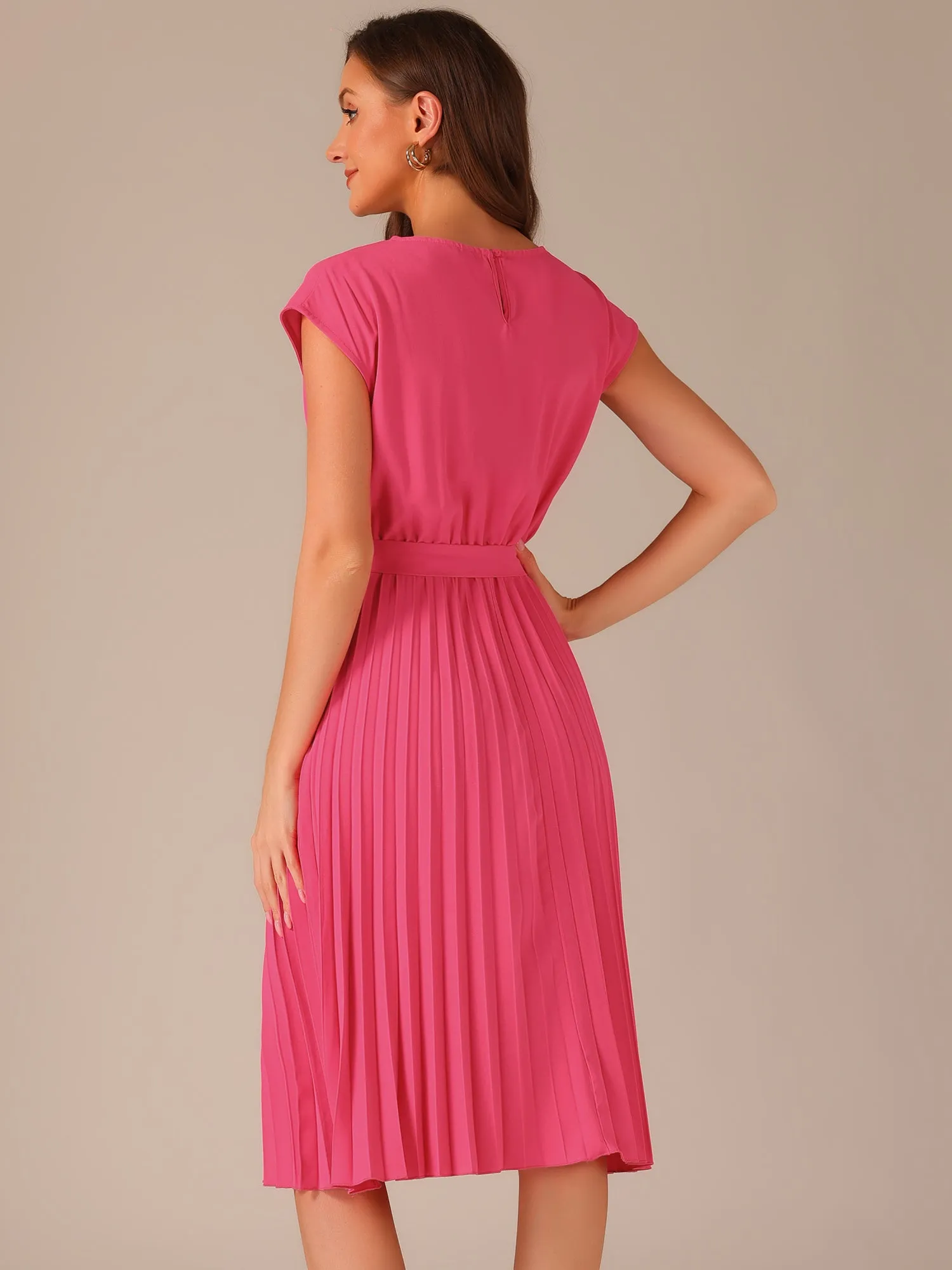 Crew Neck Sleeveless Tie Waist A-Line Pleated Dress sold by Allegra K product image thumbnail 3
