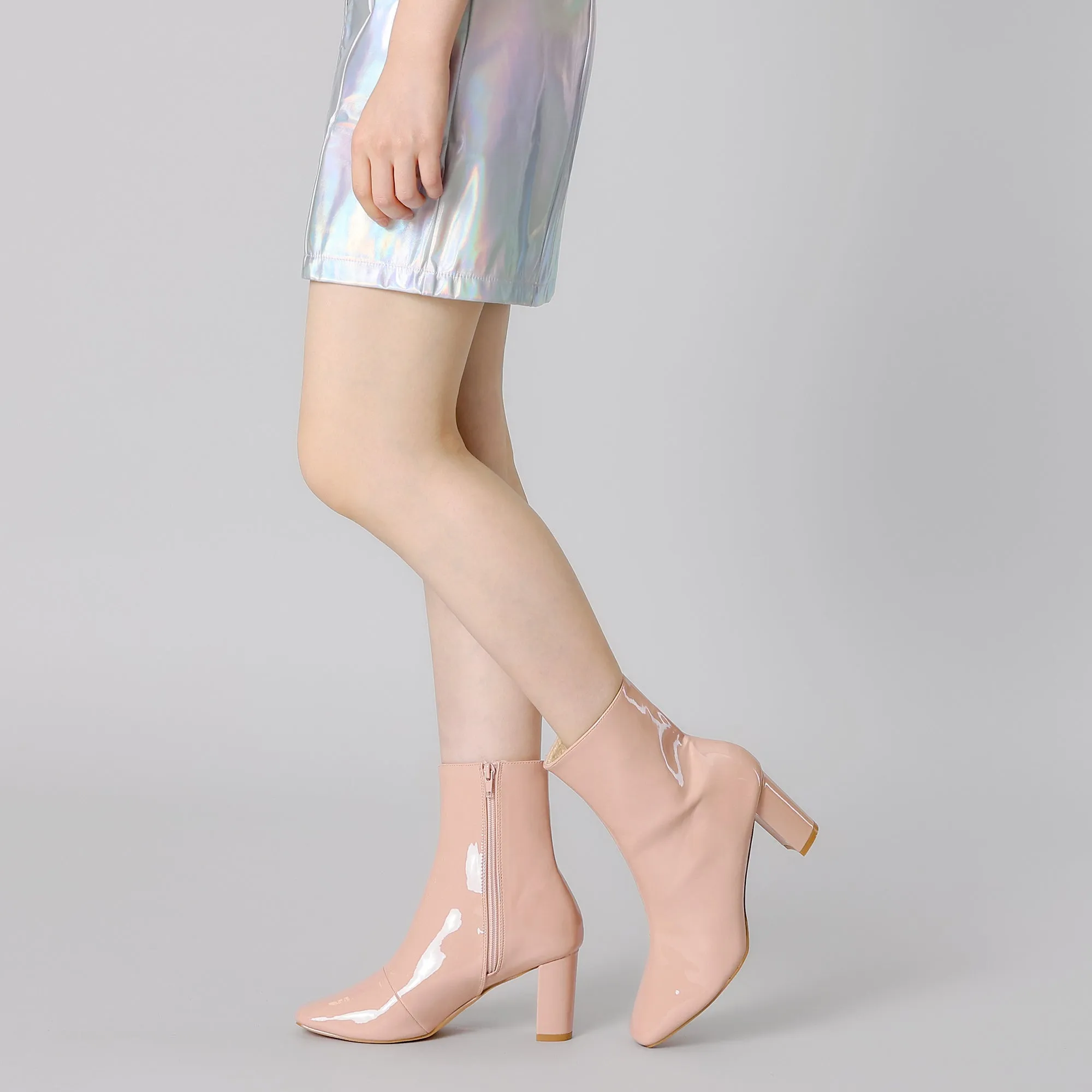 Square Toe Side Zip Chunky Heel Faux Leather Ankle Boots sold by Allegra K product image thumbnail 3