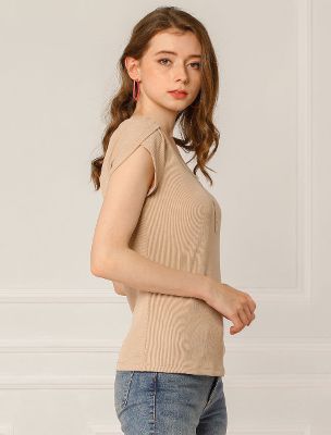 Scoop Neck Short Tulip Sleeve Ribbed Blouse Top sold by Allegra K