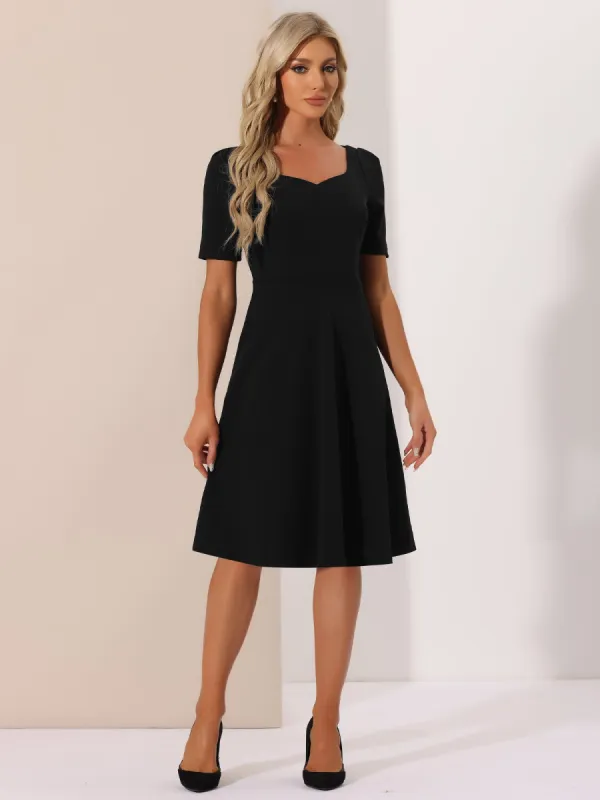 Work Sweetheart Neckline Short Sleeve A-Line Dress sold by Allegra K