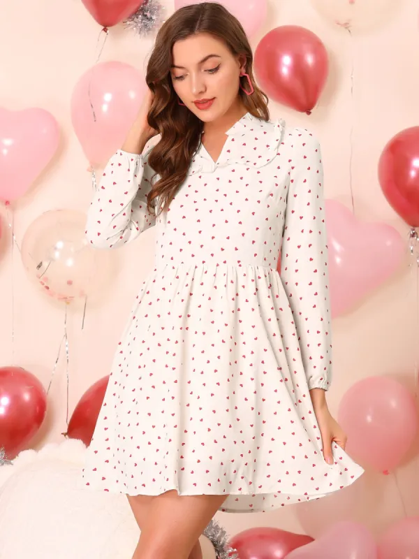 Heart Print V Neck Ruffle Elegant Party A-Line Mini Dress sold by Allegra K