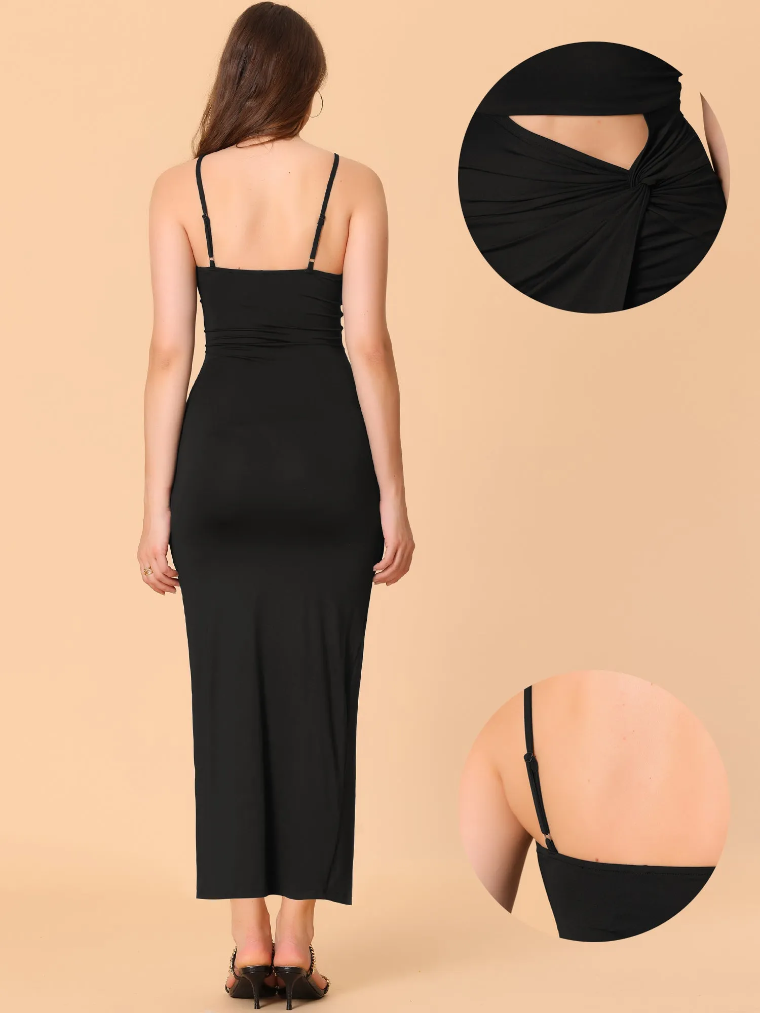 Spaghetti Strap Cut Out Twist Front Pencil Split Club Party Maxi Dress sold by Allegra K product image thumbnail 2