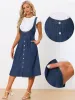 Button Front Overall Denim Midi Suspender Skirt with Pockets sold by Allegra K