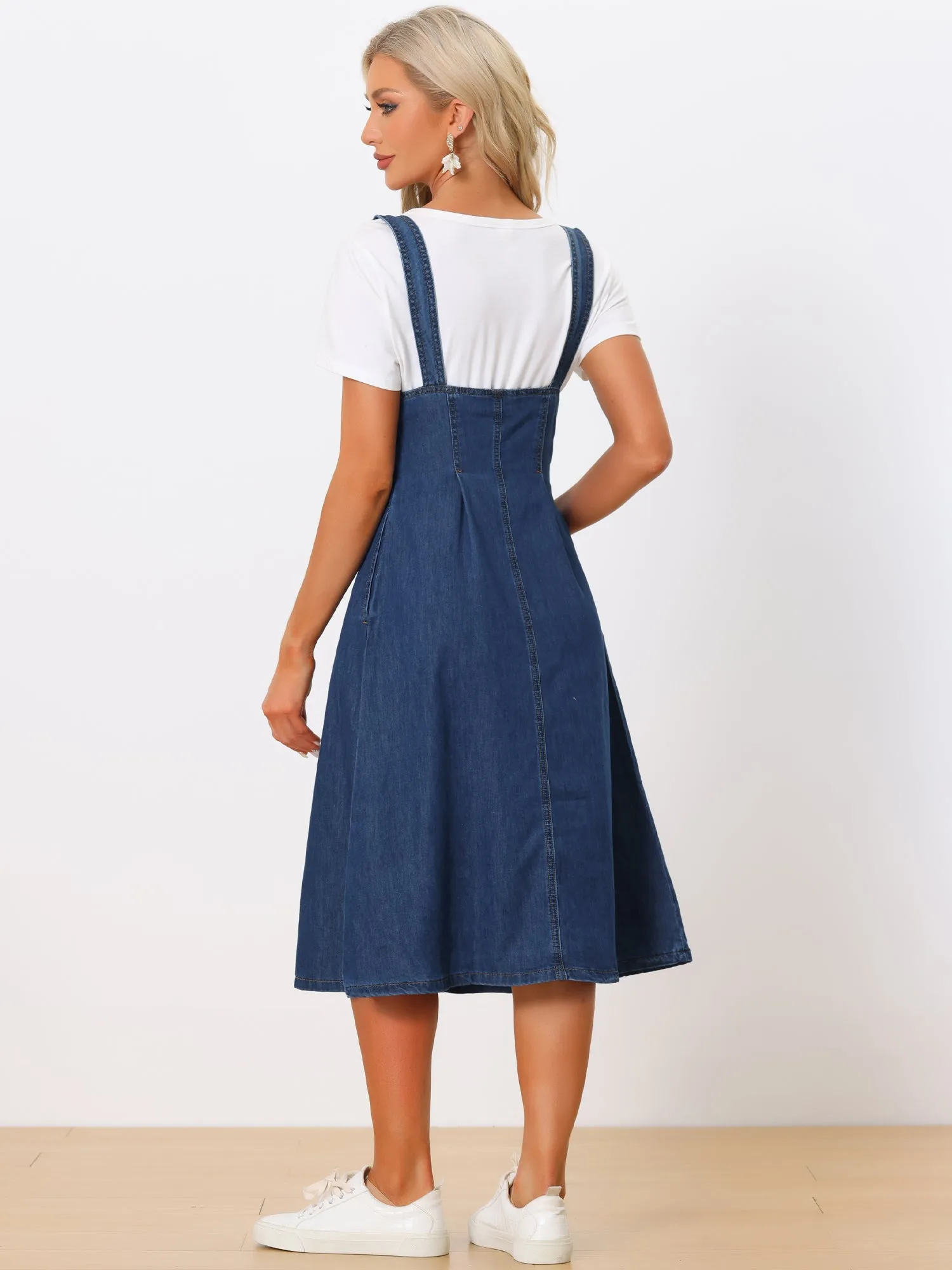 Button Front Overall Denim Midi Suspender Skirt with Pockets sold by Allegra K product image thumbnail 3