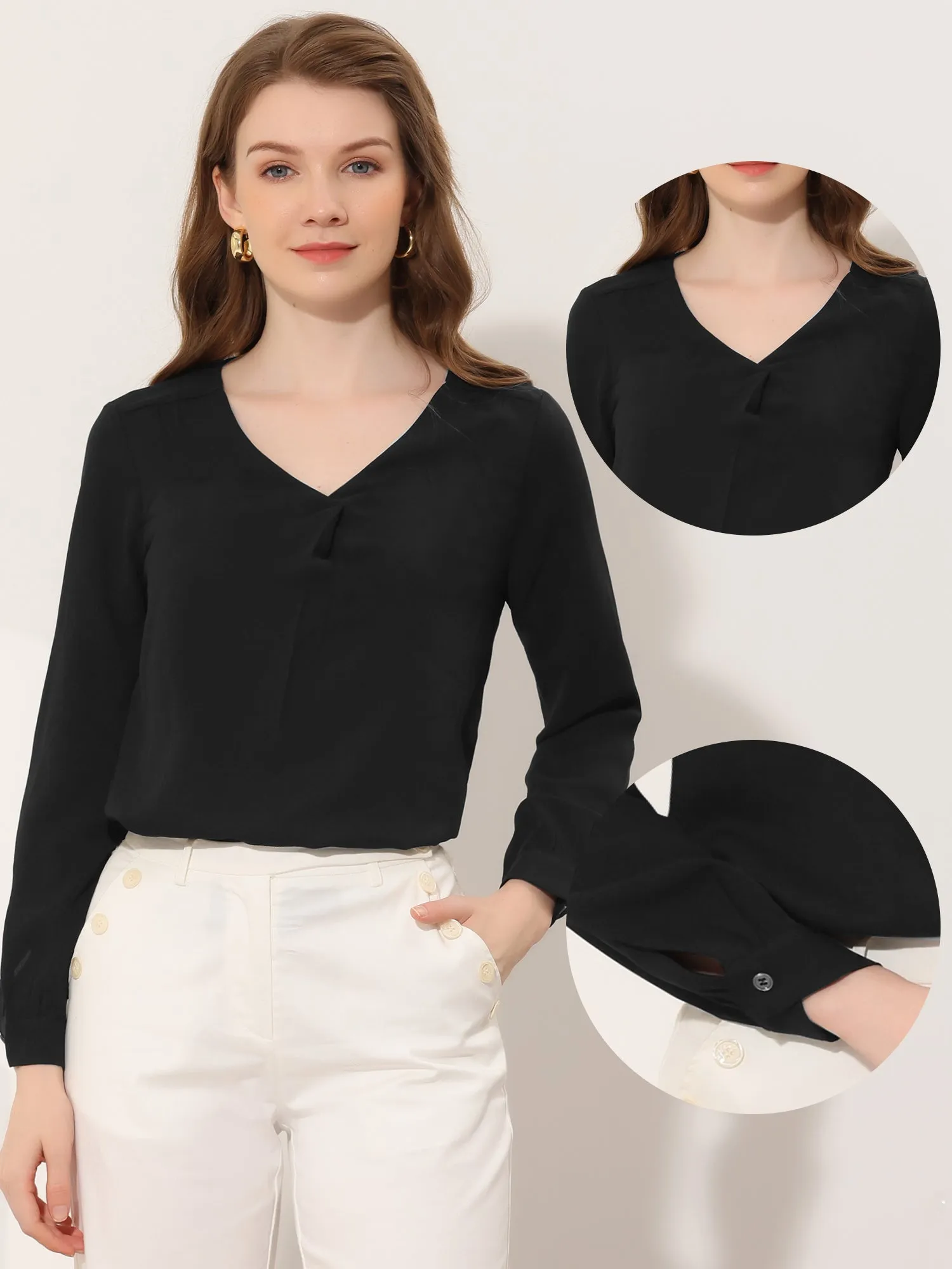 Chiffon Blouse V Neck Long Sleeve Business Causal Shirt sold by Allegra K product image thumbnail 2