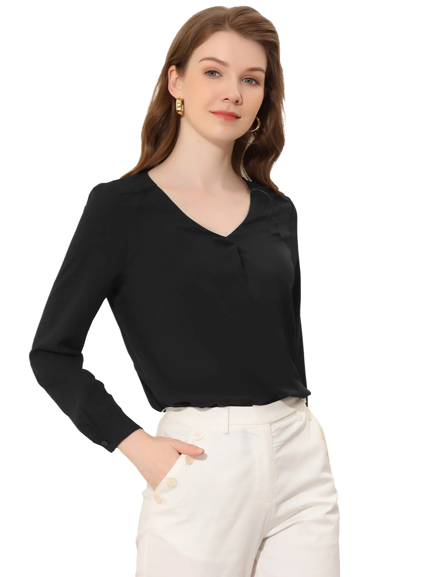 Chiffon Blouse V Neck Long Sleeve Business Causal Shirt sold by Allegra K product image thumbnail 5