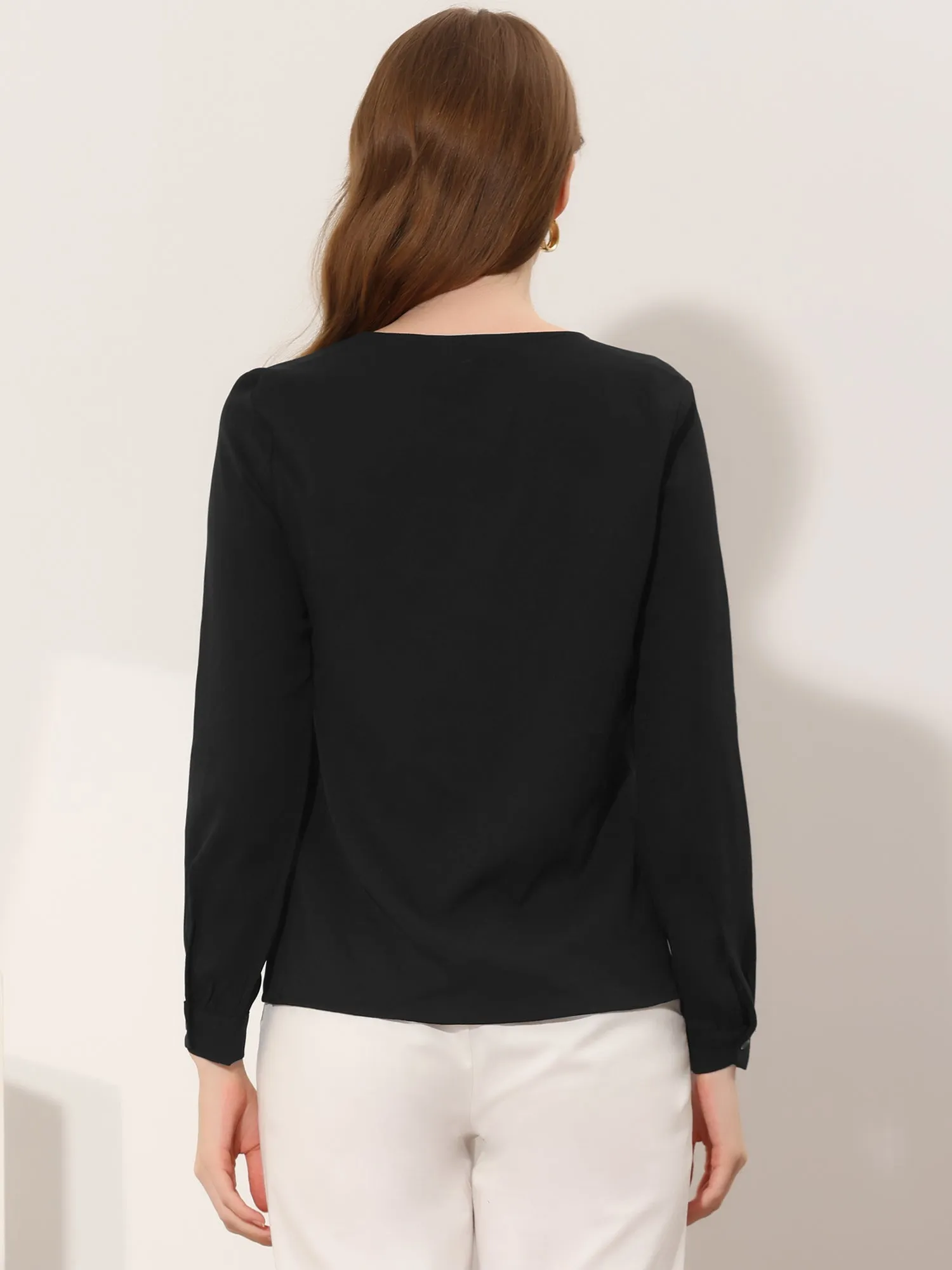 Chiffon Blouse V Neck Long Sleeve Business Causal Shirt sold by Allegra K product image thumbnail 3