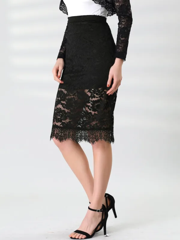 Lace Vintage High Waisted Midi Office Pencil Bodycon Skirt sold by Allegra K