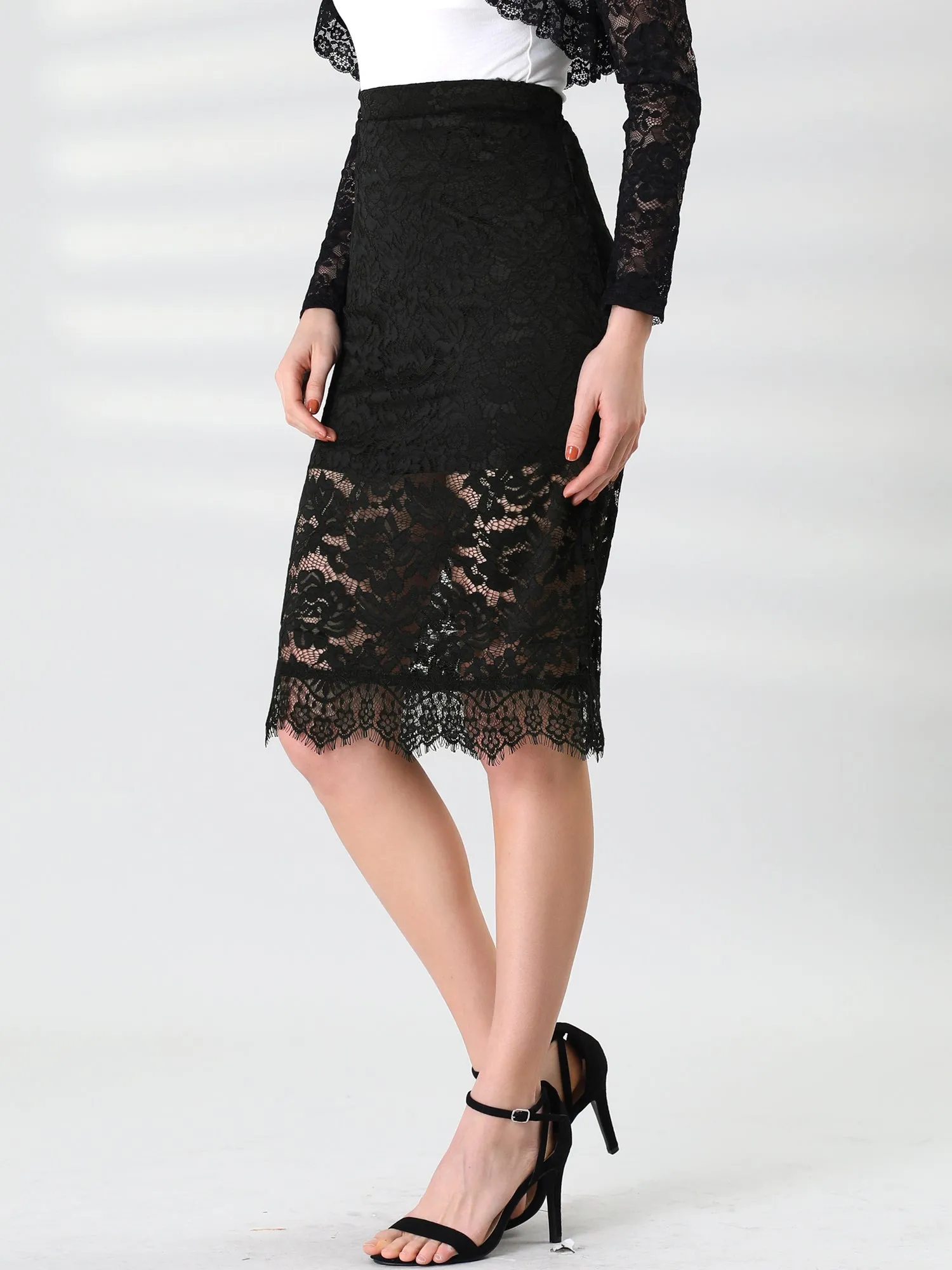 Lace Vintage High Waisted Midi Office Pencil Bodycon Skirt sold by Allegra K