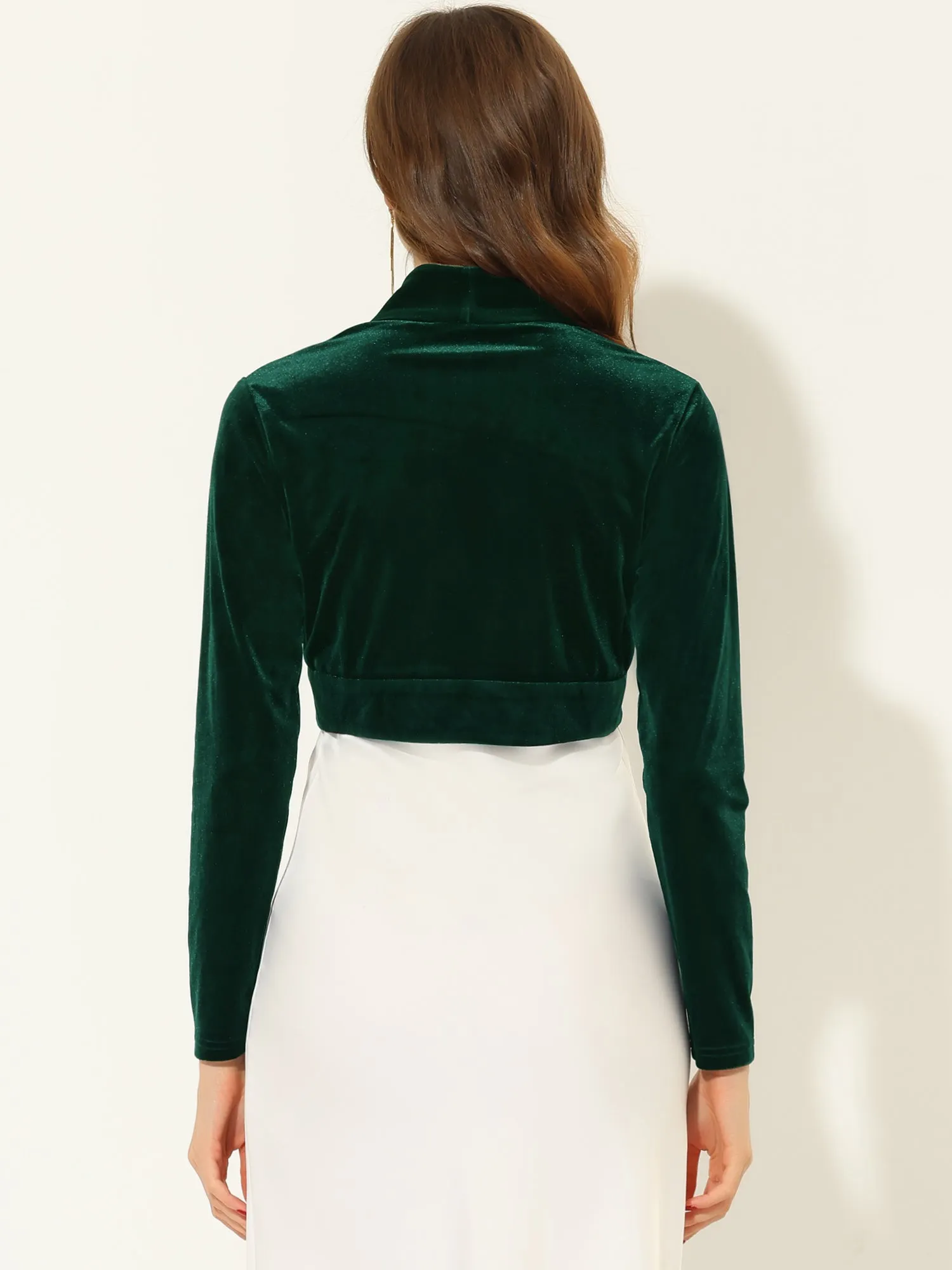 Velvet Open Front Long Sleeve Cropped Bolero Shrug sold by Allegra K product image thumbnail 5