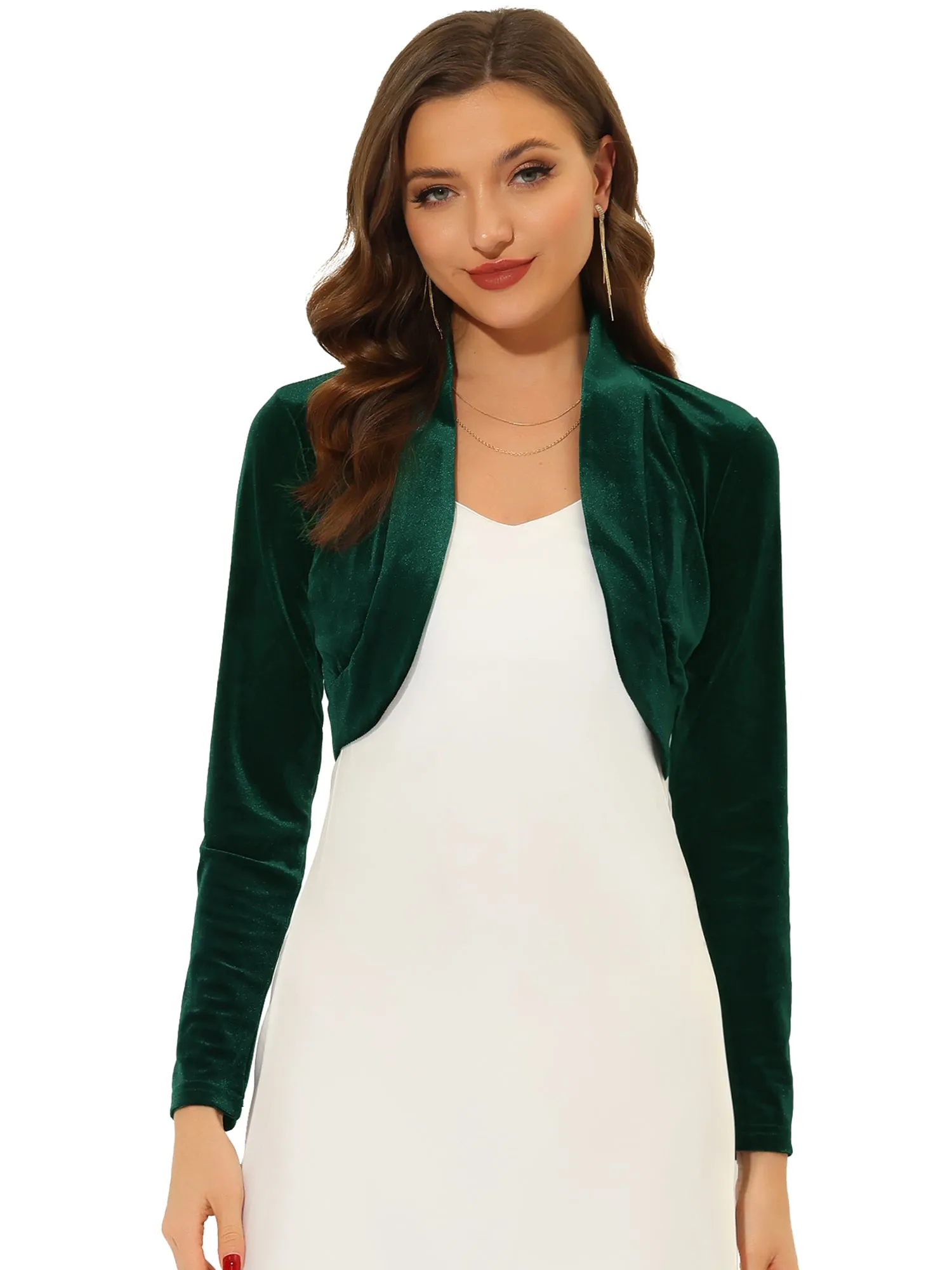 Velvet Open Front Long Sleeve Cropped Bolero Shrug sold by Allegra K product image thumbnail 2