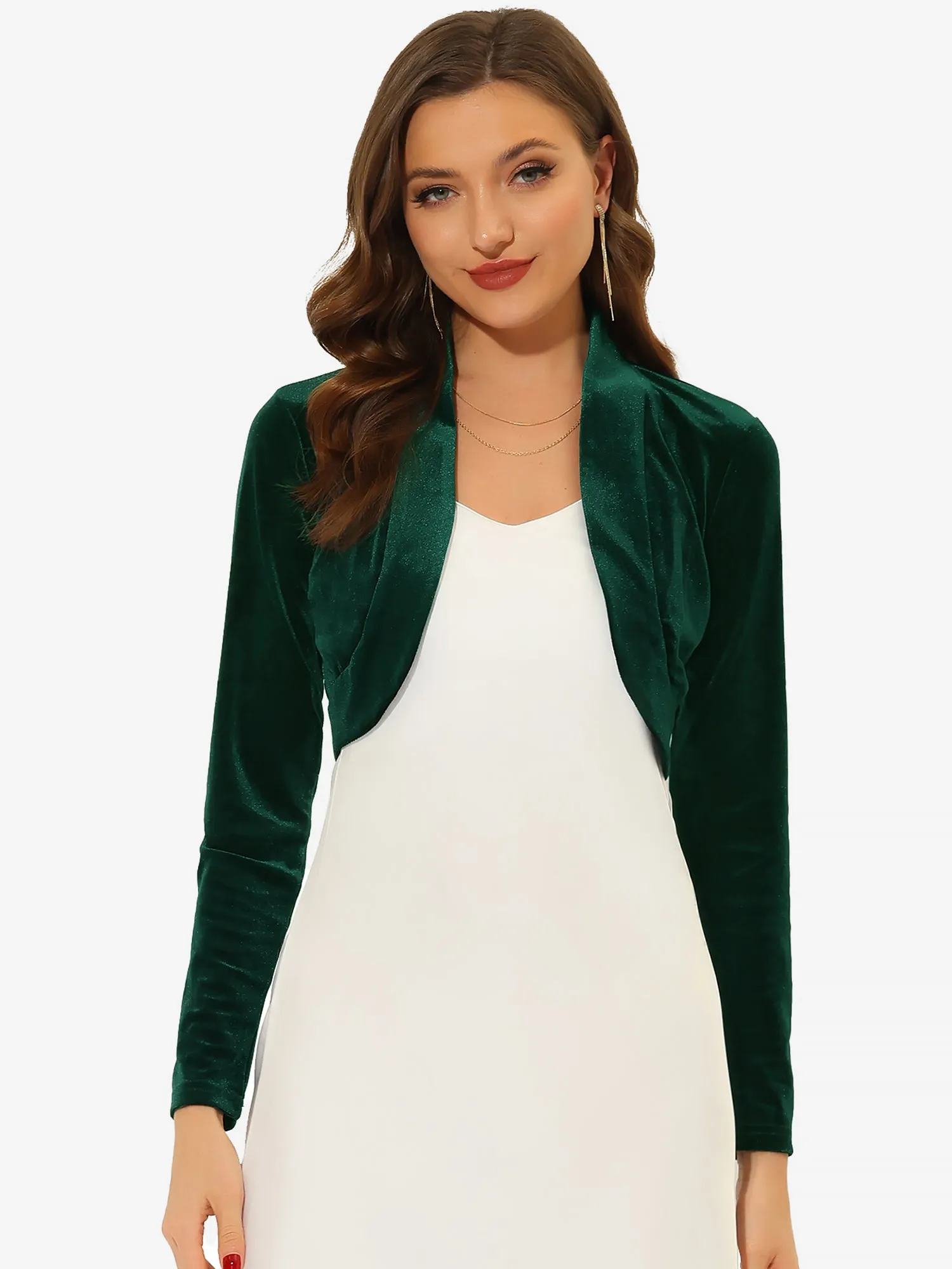 Velvet Open Front Long Sleeve Cropped Bolero Shrug sold by Allegra K