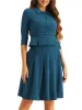 2 Piece 3/4 Sleeve Cropped Belted Blazer and Pleated Skirt Business Suit Sets sold by Allegra K