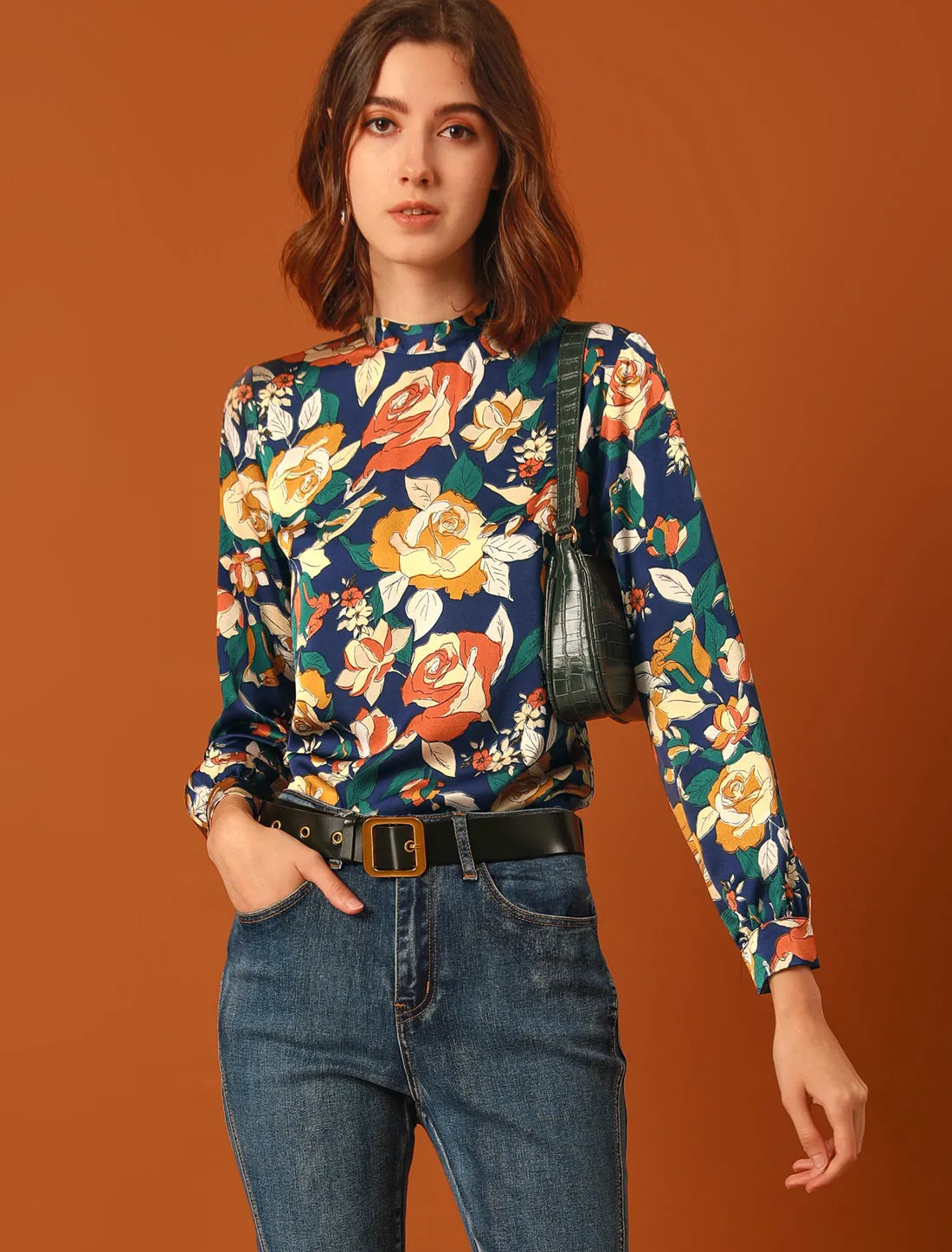 Bow Tie Neck Button Back Long Sleeve Floral Vintage Blouse Shirt sold by Allegra K product image thumbnail 5