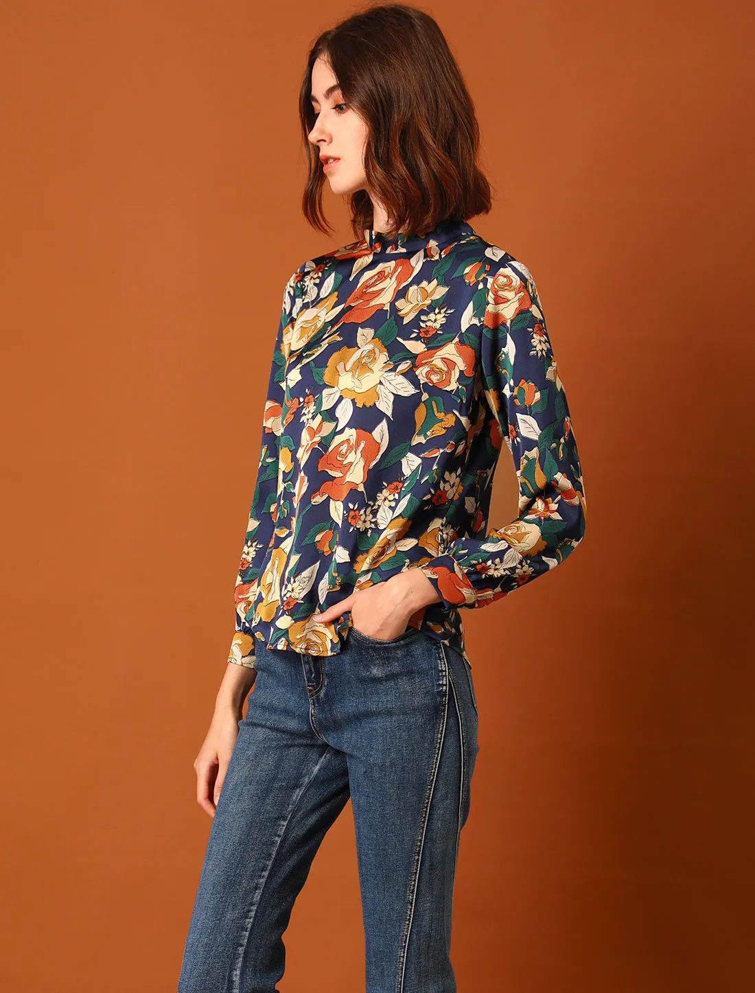 Bow Tie Neck Button Back Long Sleeve Floral Vintage Blouse Shirt sold by Allegra K product image thumbnail 4