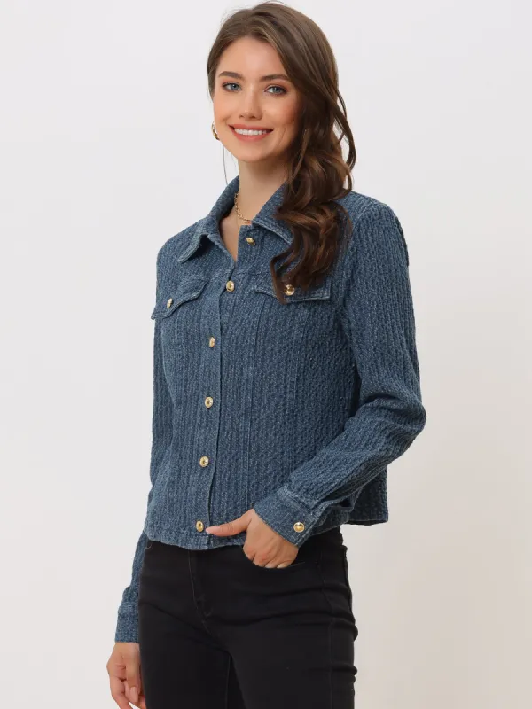 Button Up Long Sleeve Texture Washed Casual Denim Jacket sold by Allegra K
