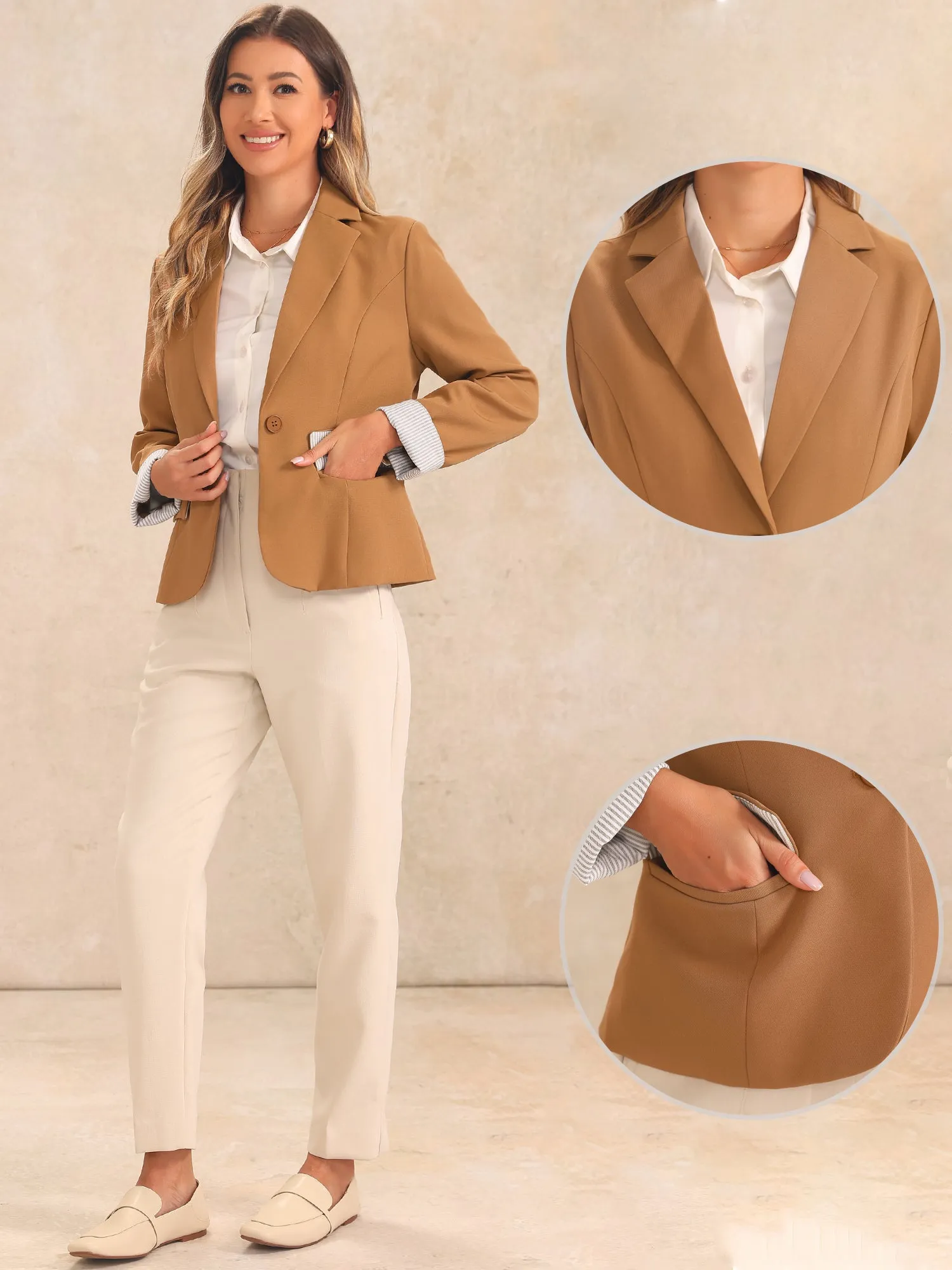 Contrast One Button Notched Lapel Work Office Blazer sold by Allegra K product image thumbnail 2