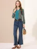 Casual Floral Long Sleeve V Neck Contrast Color Vintage Blouse sold by Allegra K