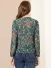Casual Floral Long Sleeve V Neck Contrast Color Vintage Blouse sold by Allegra K