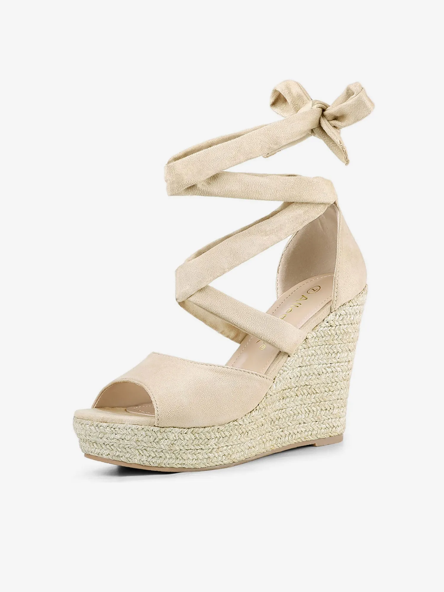 Faux Suede Lace Up Espadrille Wedge Heel Sandals sold by Allegra K