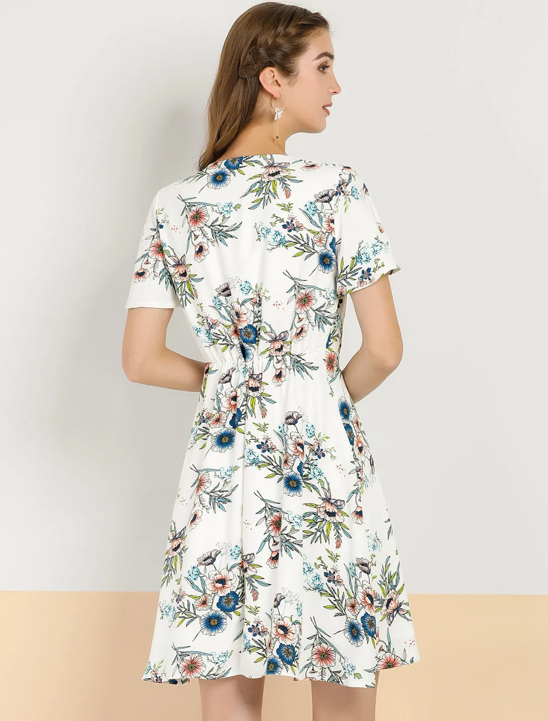 Floral Print Casual V-Neck Short Sleeve A-Line Flare Dress sold by Allegra K product image thumbnail 5