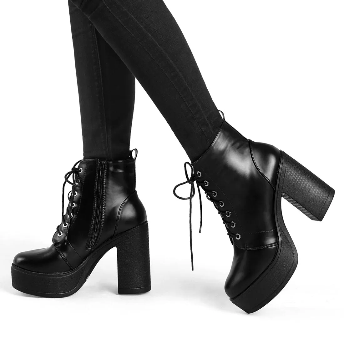 Platform Chunky High Heel Lace Up Combat Boots sold by Allegra K product image thumbnail 2