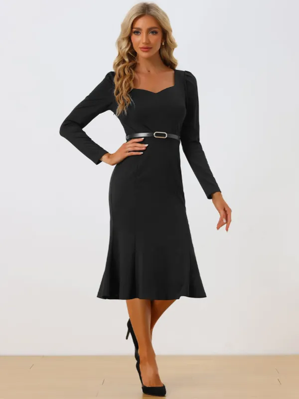 Sheath Elegant Sweetheart Neckine Belted Work Cocktail Dress sold by Allegra K